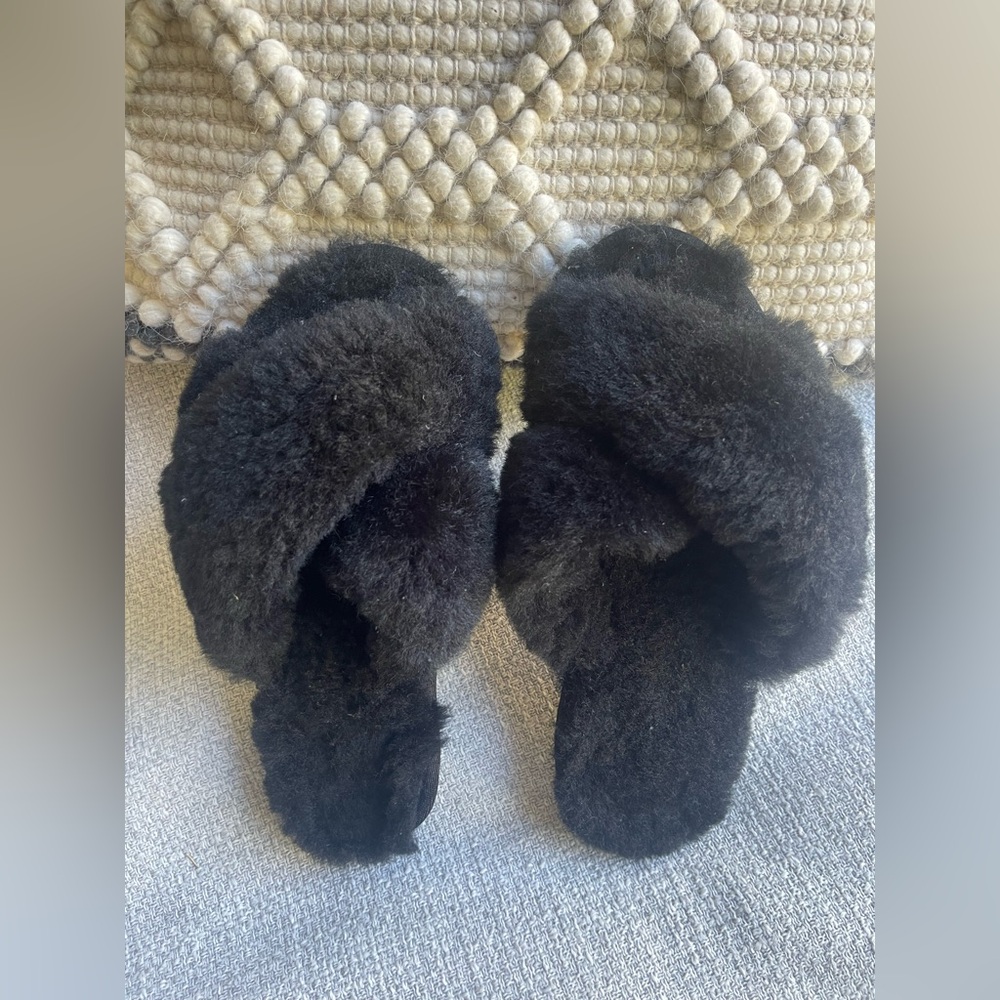 Cozy Black Shearling Slippers-Like New